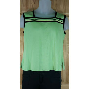 Exclusively Misook Lime Green Tank Top w/ Black Yellow Stripe Accent Size Med